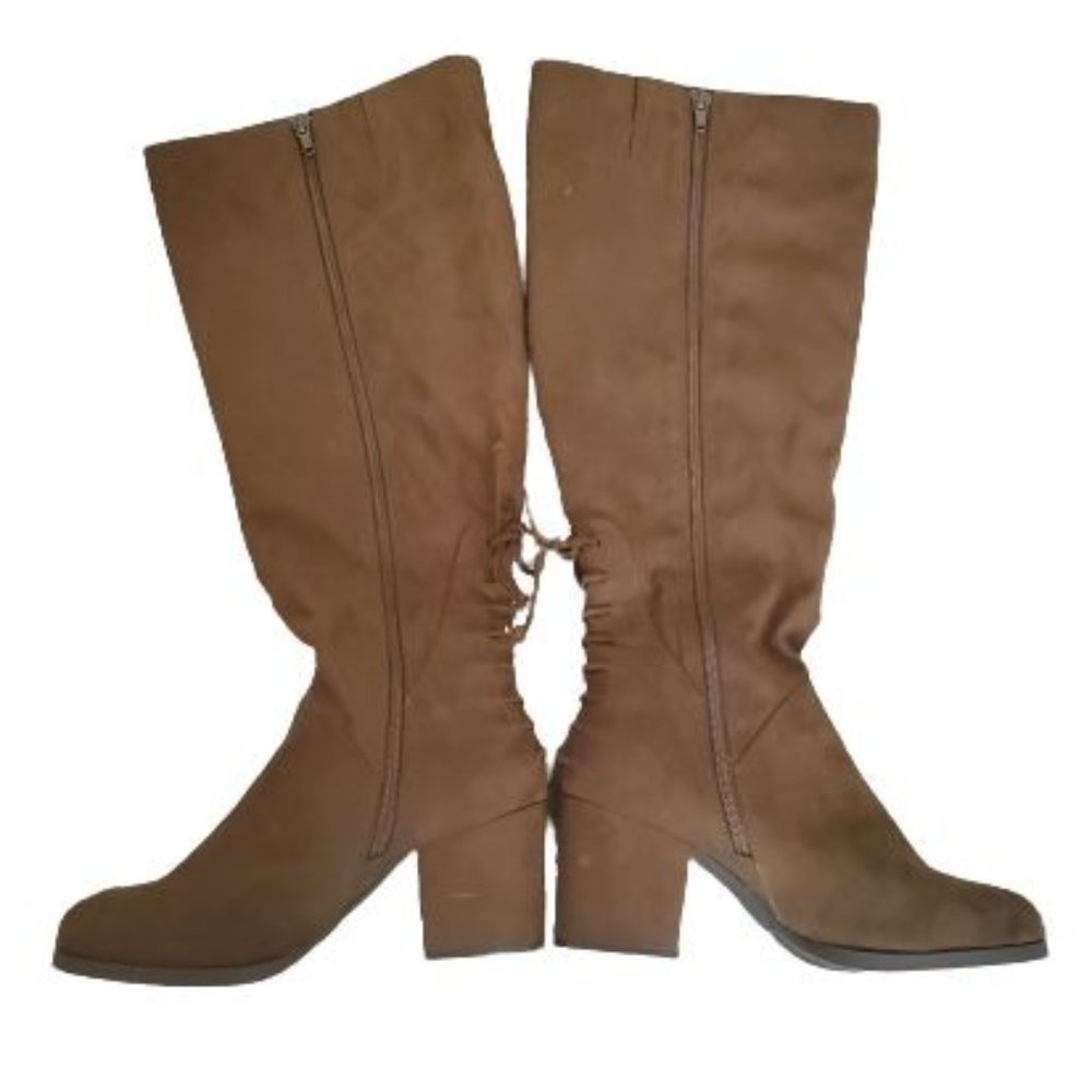 Women's Faux Suede Zipper Block Heel Wide Calf Boot Brown Size 7.5‎ NWOT - Picture 4 of 13